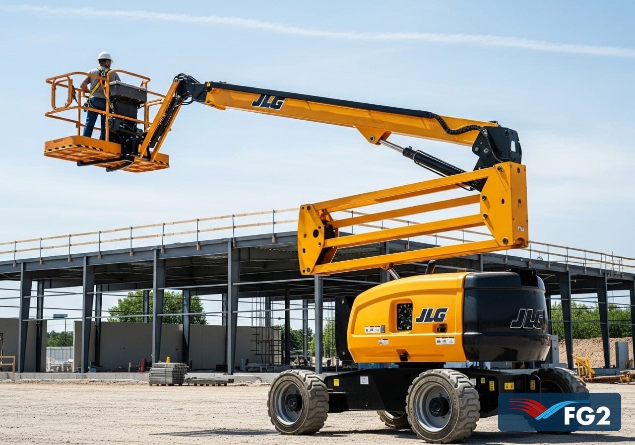 Plataforma articulada JLG em operação em obra